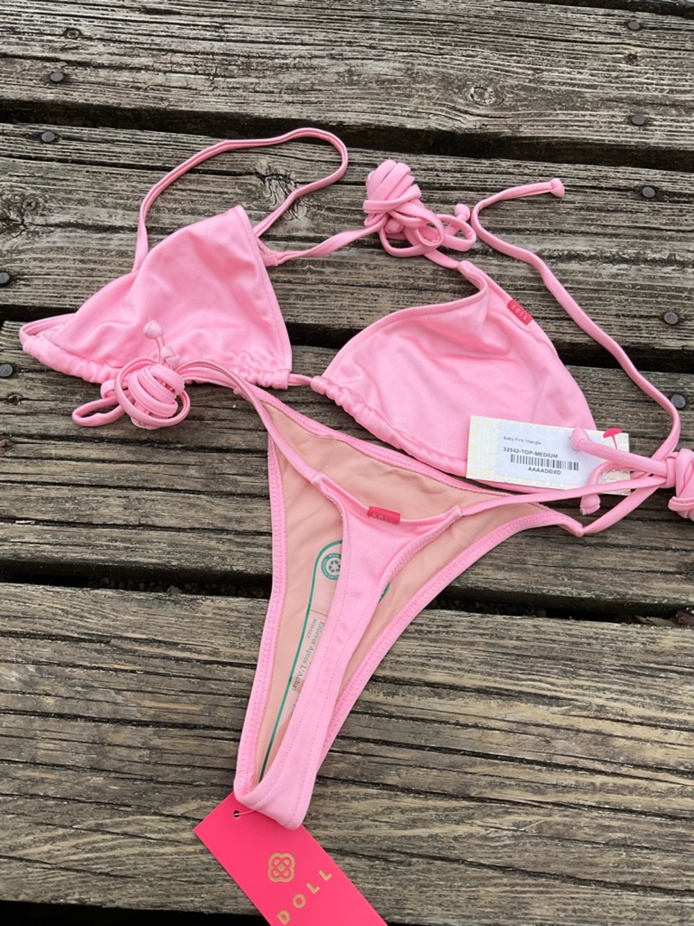 Dollcake Pink Triangle String Bikini Set top medium bottom large - Picture 4 of 11